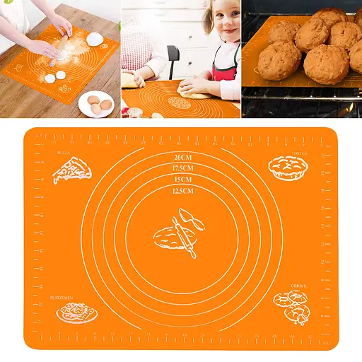 Килимок силіконовий для розкачування тіста, випічки та заморожування напівфабрикатів 25х35 см Жовтогарячий, A-plus Помаранчевий 84614 - фото 1
