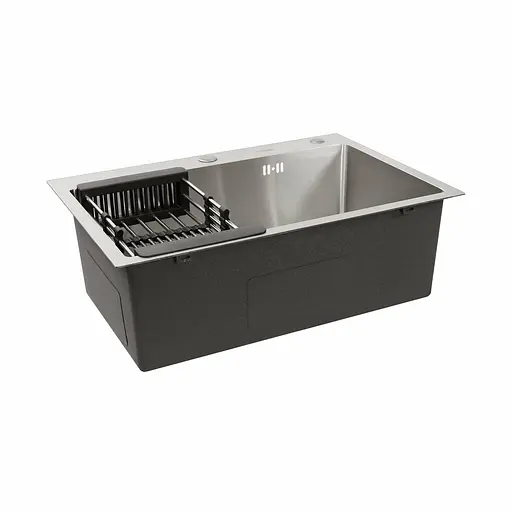 Кухонная мойка Platinum Handmade 650x450x220 (толщина 3,0/1,5 мм корзина и дозатор в комплекте), Нержавеющая сталь - фото 2