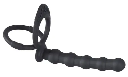 Анальна пробка з ерекційним кільцем Black Velvets Cock And Ball Ring 19 см (чорний) - фото 3