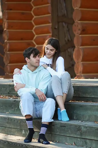 Носки с принтом полоски высокие бесшовные качественные ORGANIC cotton JILL ANTONY Синий, 44-45 - фото 3