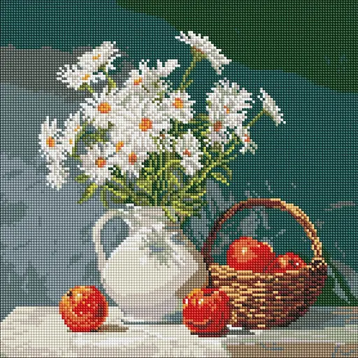 Алмазна мозаїка Букет ромашок з яблуками ©art_selena_ua Ідейка AMO8339, 40х40 см - фото 1