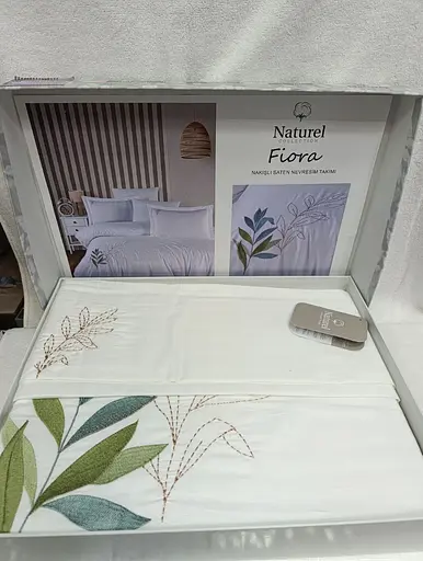 Постельное белье Naturel Fiora White Сатин с вышивкой Limasso pbe0051864 - фото 1