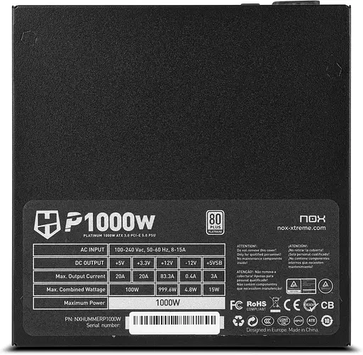 Блок живлення NOX Hummer P 1000W 80 Plus Platinum ATX 3.0/PCI-e 5.0 (NXHUMMERP1000W) Б/в - фото 5