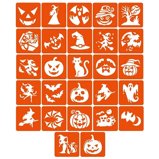 Набор трафаретов для био-тату "Хэллоуин №2" Fresh Tattoo Hallowween-2-27, 27 трафаретов 5х5 см - фото 1