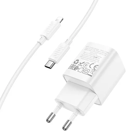 МЗП Hoco C146A Charm PD20W (1USB-C) + кабель Type-C to Lightning White - фото 7