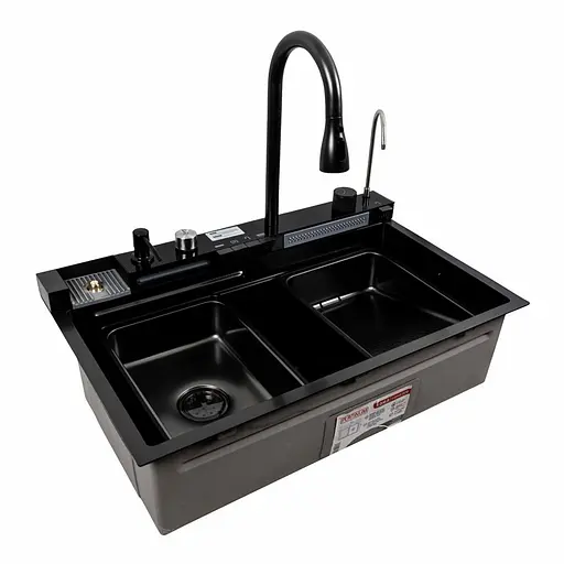 Кухонна мийка CM 75x46C PVD чорна Platinum Handmade Водоспад (декор), Decor - фото 6