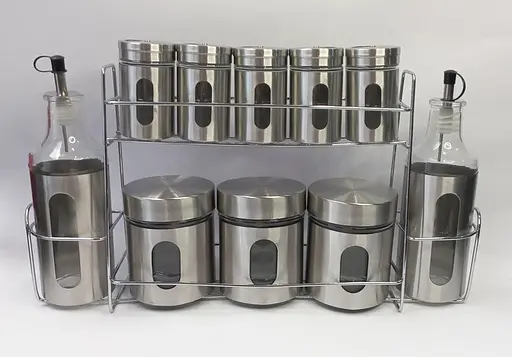 Органайзер набір для спецій на підставці із нержавіючої сталі Спецівниця Edenberg EB-18029 11 предметів Сірий - фото 1