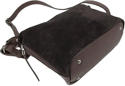 Женская сумка из натуральной кожи и замши Borsacomoda темно-коричневая sum0028738 - фото 5