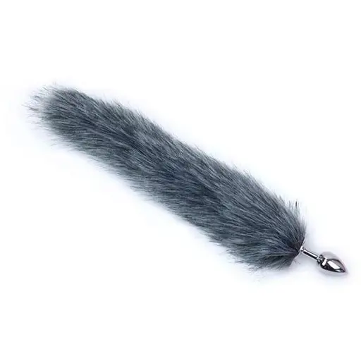 Анальна пробка металева конусна з довгим хвостиком 6 см сіра - фото 1