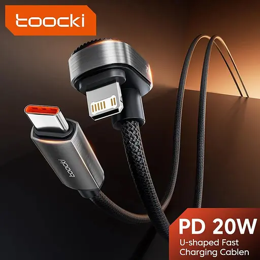 Кабель игровой Toocki U-образный 180 USB Type-C to Lightning PD 20W угловой 1.2 м - фото 5