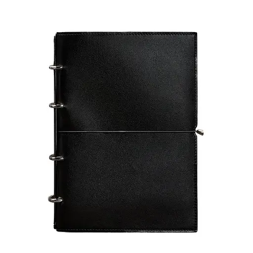 Шкіряний блокнот А4 на кільцях (софт-бук) 9.0 в м'якій обкладинці чорний глянець - фото 8