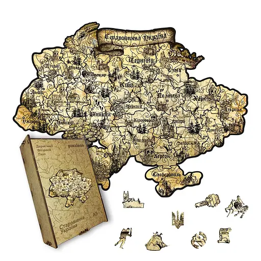 Пазл деревяний Україна Старовинна, А1, Деревяна коробка 500+ елементів