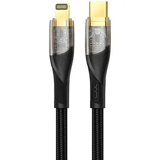 Кабель XO NB-Q223A Transparent Gold Plated Series Type-c to Lightning 27W Braided Data Cable Чорний - фото 1