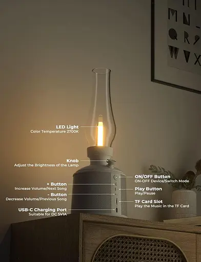 Bluetooth-динамик GOLUMUP с подсветкой, настольная лампа 2700K Светодиодный динамик Bluetooth с бесконечным затемнением, ауди. - фото 4