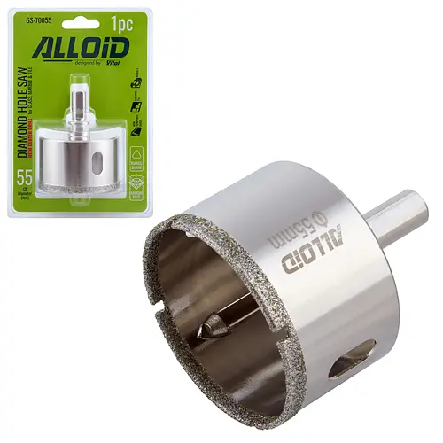 Сверло корончатое Alloid Building Tools алмазное по стеклу и керамике 55 мм с центровочным сверлом (GS-70055) - фото 2