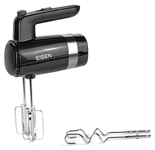 Миксер Eisen EHM-50, Black|Silver, 500W, ручной, 5 скоростей, венчики, крюки для замеса теста, подставка для насадок, защита от перегрева - фото 5
