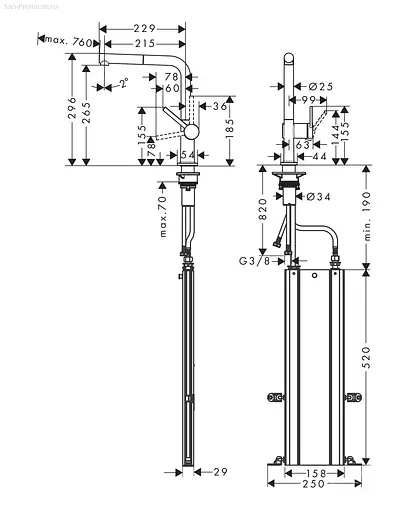 Смеситель для кухни Hansgrohe Talis 270 1jet с вытяжным изливом Sbox черный матовый 72809670 Черный матовый - фото 3