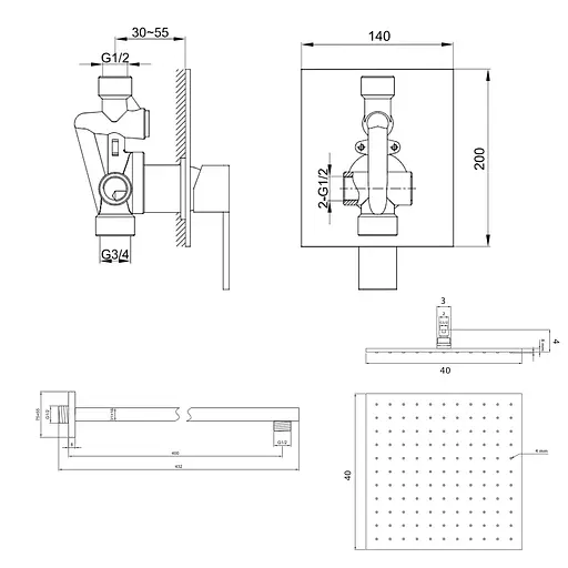 Душова система Kohlman Excelent 40 chrome + BOX прихованого монтажу QW220HQ40, Хром - фото 2