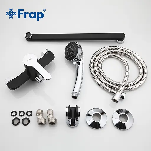 F2242 Змішувач для ванни довгий гусак чорний/хром Ø35 Frap 1/10 Чорний матовий - фото 4