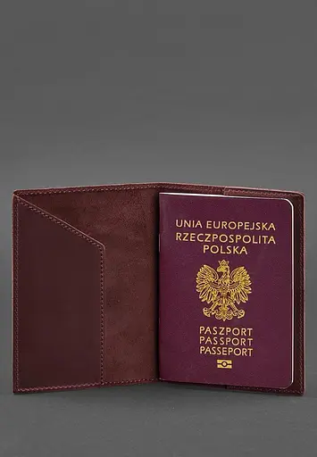Кожаная обложка для паспорта с польским гербом бордовая Crazy Horse - фото 3