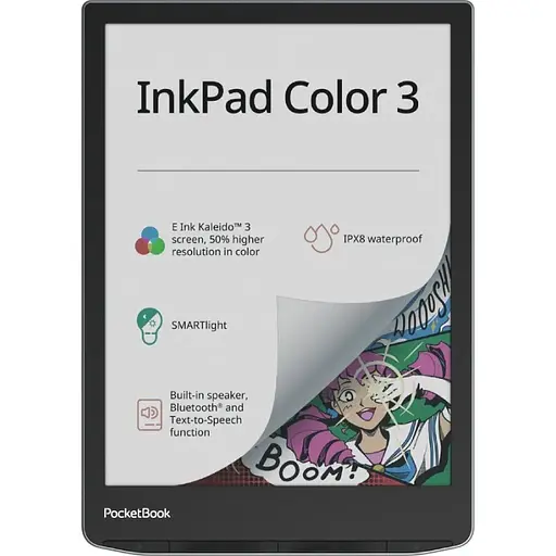 Электронная книга 7.8" PocketBook 743K "InkPad 3 Color", Stormy Sea, WiFi/Bluetooth, 1872x1404 (E Ink Kaleido Plus), 1Gb/32Gb, сенсорный экран, 300 DPI, сенсорная панель, подсветка экрана SMARTCK, (P