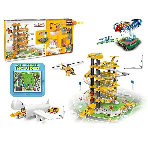 Гараж 660 А-302, 5 поверхів, 2 машинки (1 змінює колір), літак, автоматичний підйомник, світло, звук, аксесуари, в коробці - фото 2