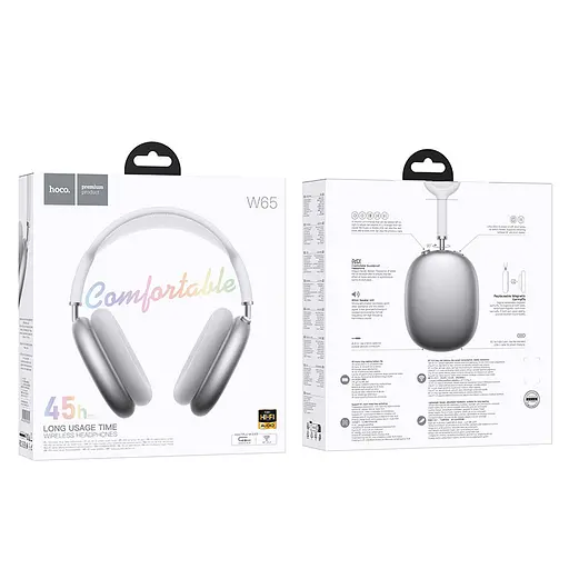 Бездротові накладні навушники Hoco W65, BT5.4, AUX, 400mAh, 45h, silver - фото 4