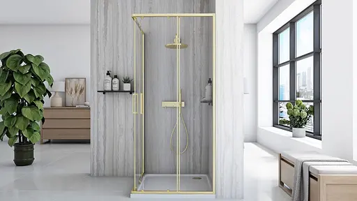 Душевая кабина Rea City 80x80 brushed gold REA-K6444, Универсальная, прозрачная, золотая - фото 3