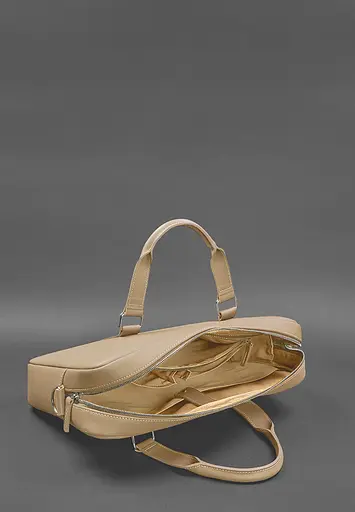 Шкіряна сумка для ноутбука та документів світло-бежева - фото 4