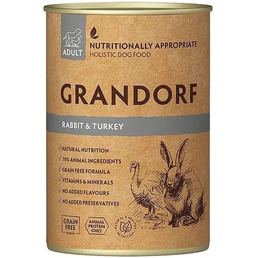 Вологий корм для дорослих собак Grandorf Rabbit & Turkey з кроликом та індичкою 400 г - фото 1