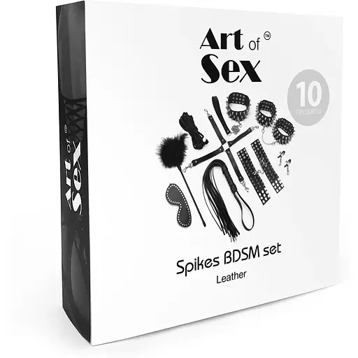 Набір Art of Sex - Spikes BDSM Set LeaTher, 10 предметів, натуральна шкіра, Чорний - фото 5