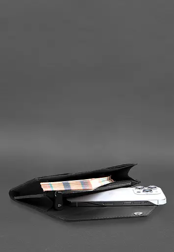 Кожаный клатч (портмоне) на кнопке 5.0 Черный краст - фото 7