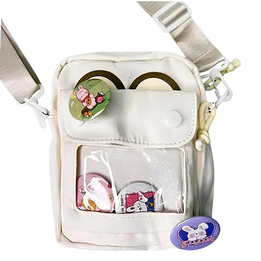 Детская сумка кросс-боди со значками в корейском стиле 20х16х7 см белая (25-573)