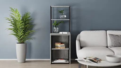 Стол-тумба трансформер Смарт 3/1 с этажеркой Ferrum-decor 1430x1450x500 Черный металл ДСП Бетон 16 мм (FRD-105115) - фото 9