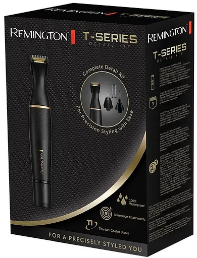 Тример Remington T-Series, для бороди, вусів, окантовки, брови, носа та вух, ААх1, вібраційний мотор, насадок-4, сталь, чорний - фото 2