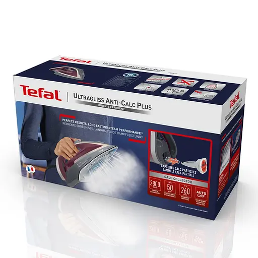 Tefal Праска Ultragliss Plus, 2800Вт, 270мл, паровий удар -260гр, постійна пара - 50гр, керам. підошва, бордово-сірий - фото 8