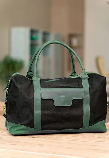 Дорожная сумка из конваса и натуральной кожи Crazy Horse зеленая - фото 2