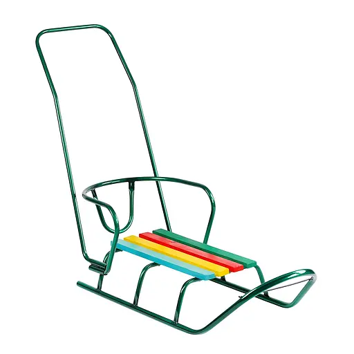 Санки Classic Suite-1 з ручкою, круглі полози, міцна сталева рама, зелені