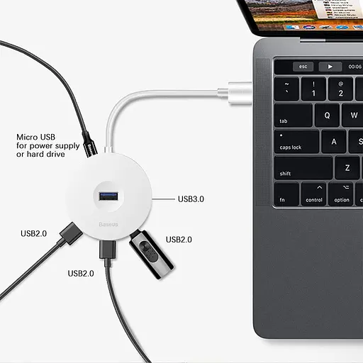 Перехідник HUB Baseus Round Box Type-C to USB 3.0 + 3USB 2.0 (CAHUB-G) Білий - фото 3