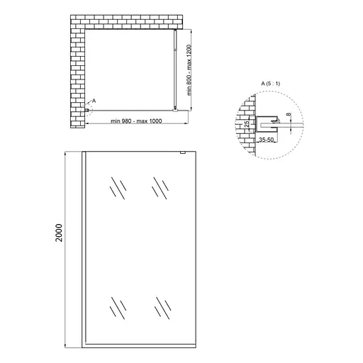 Душевая перегородка Qtap Walk-In Standard BLM201.C8 100x200 см, стекло Clear 8 мм, покрытие CalcLess, прозрачный, черный - фото 2