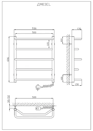 Електрична рушникосушарка Kosser Микс 600x530/5 ЕR рег. ДМ03ER, Хром, Праве - фото 5