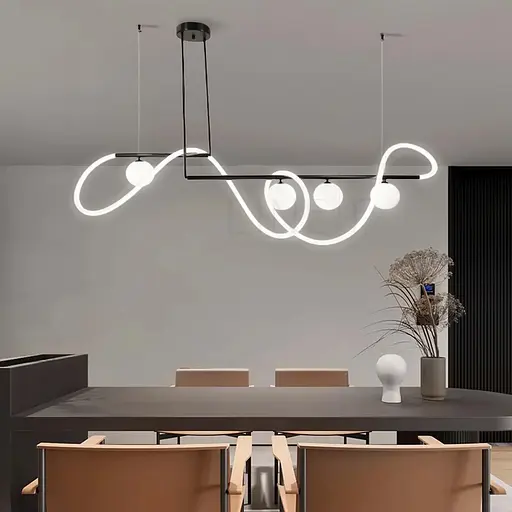 Удлиненная люстра с 4 плафонами и неоном длиной 180 см | Ст. Y 906-1800 BK | Line F - фото 1