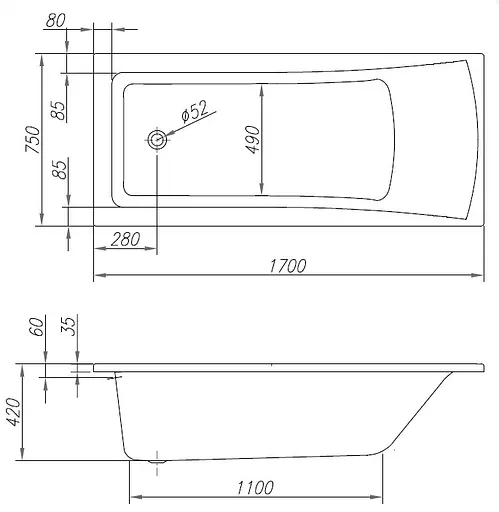 Ванна акрилова Kolpa San Lambda 170x75 501001 - фото 2