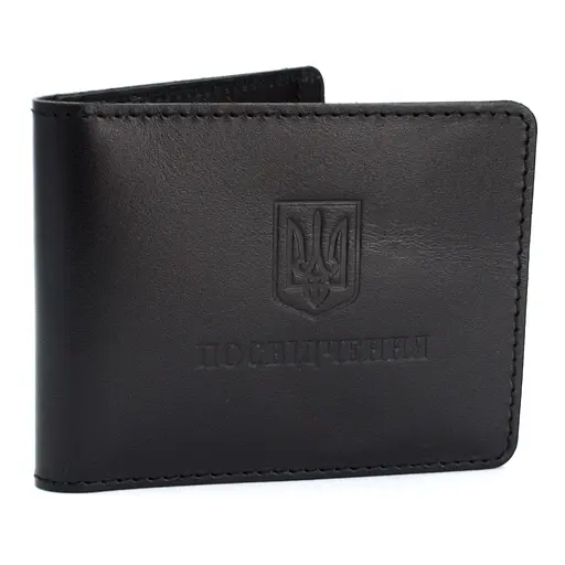 Обложка на удостоверение увеличеная кожаная черная (для документов размером до 8*10 см) ТРО - фото 2