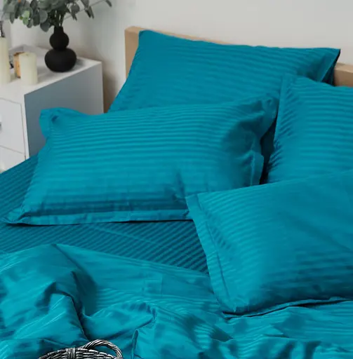 Набір наволочок Moon&Star Satin Stripe Turkish Blue 50х50 см 2 шт - фото 2