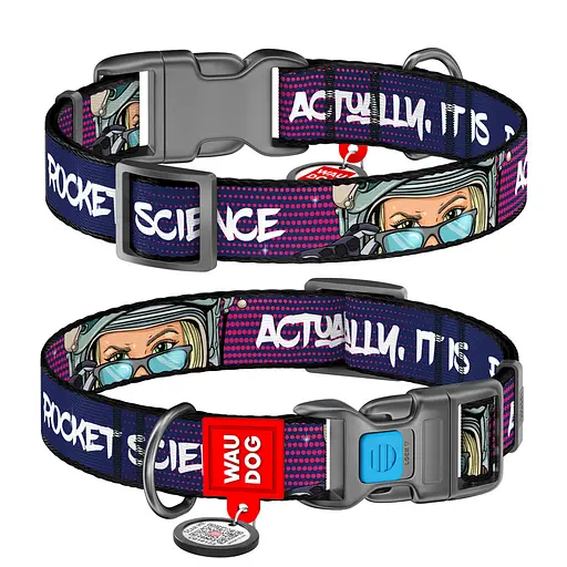 Ошейник для собак нейлоновый Waudog Nylon с QR-паспортом "Космос. Ракетостроение" пластиковый фастекс XL Ш 25 мм Д