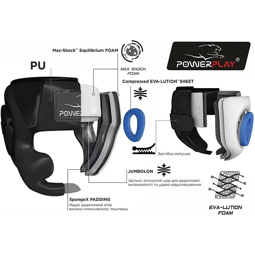 Боксерский тренировочный шлем PowerPlay 3043 XS Black - фото 7