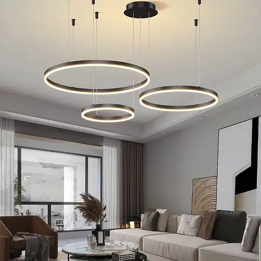 Світлодіодна люстра на три кільця у чорному каркасі | Арт. MJ 73 BK | Line F - фото 1