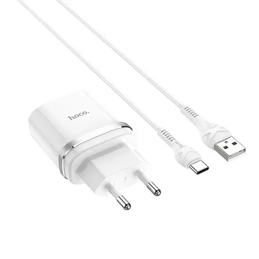 Мережевий зарядний пристрій з кабелем Hoco C12Q Smart QC3. 0 charger set(Type-C) 18W білий - фото 1