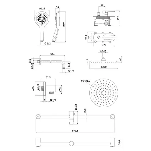 Комплект для ванни та душу прихованого монтажу Cersanit Moduo S952-011 СЕТ B256 зі змішувачем Хром 30412 - фото 2